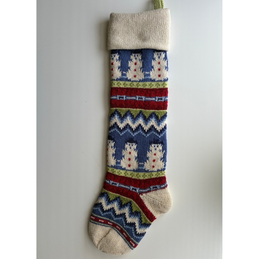 Vintage Y2K Pottery Barn Kids Snowman Knit Christmas Stocking Wool NO MONOGRAM